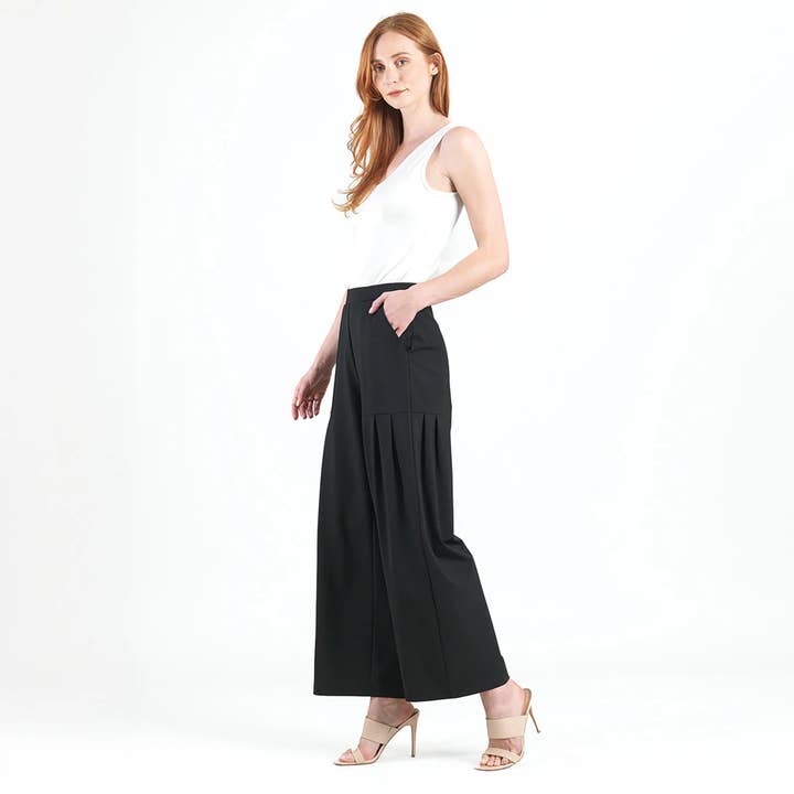 Clara Sunwoo - Wholesale Pants - Women's - PT70RA - Rayon-Ponte Knit - Pleated Wide Leg Pocket Pant