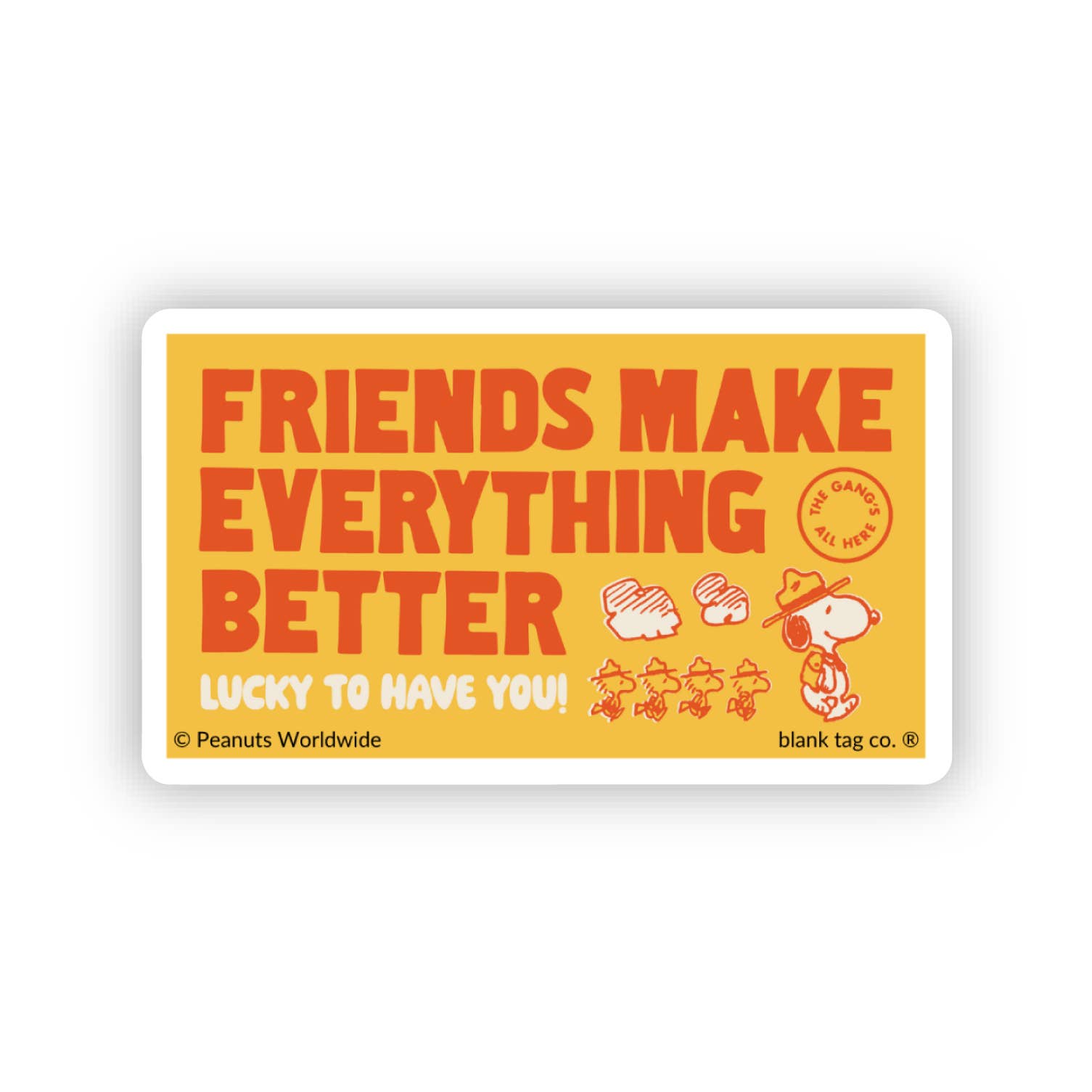 Blank Tag Co. - Waterproof Stickers – wholesale Sticker – Peanuts® Waterproof Sticker - Friends Make Everything Better0