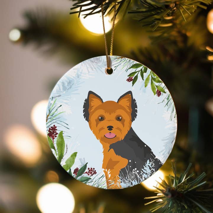 Yorkshire Terriër Hond Kerstornament van Keramiek voor wholesale door Canine Companions