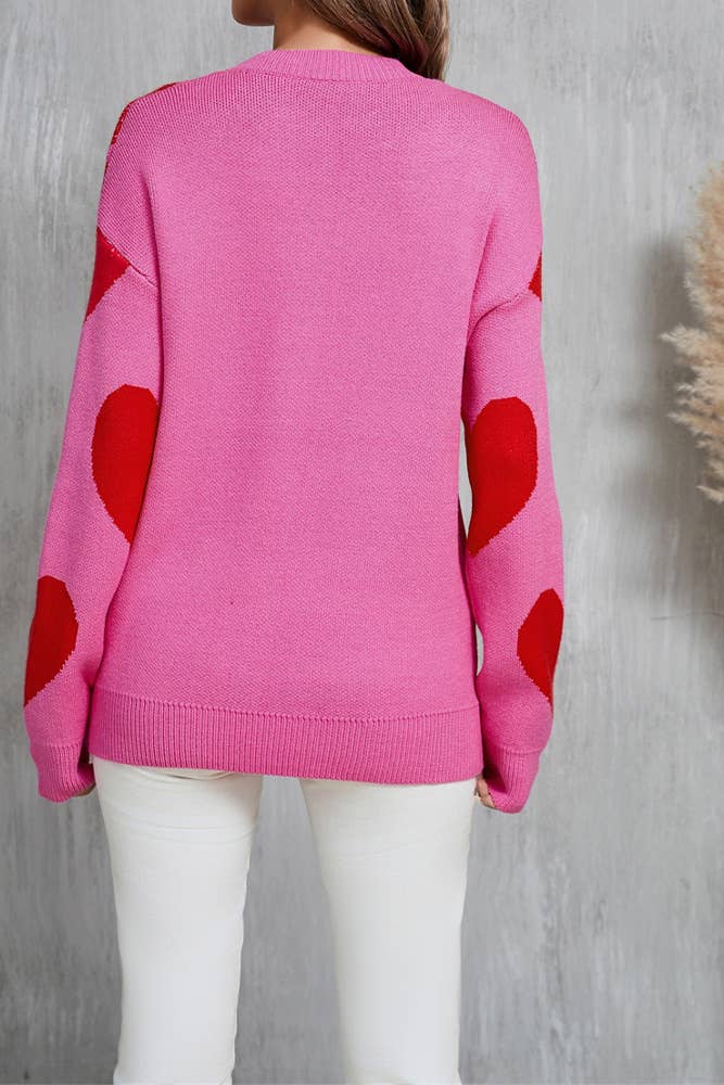 UNISHE - Wholesale Knit Sweater - Women's - Heart Valentine's Day Crew Neck Long Sleeve Sweater JYYS2359