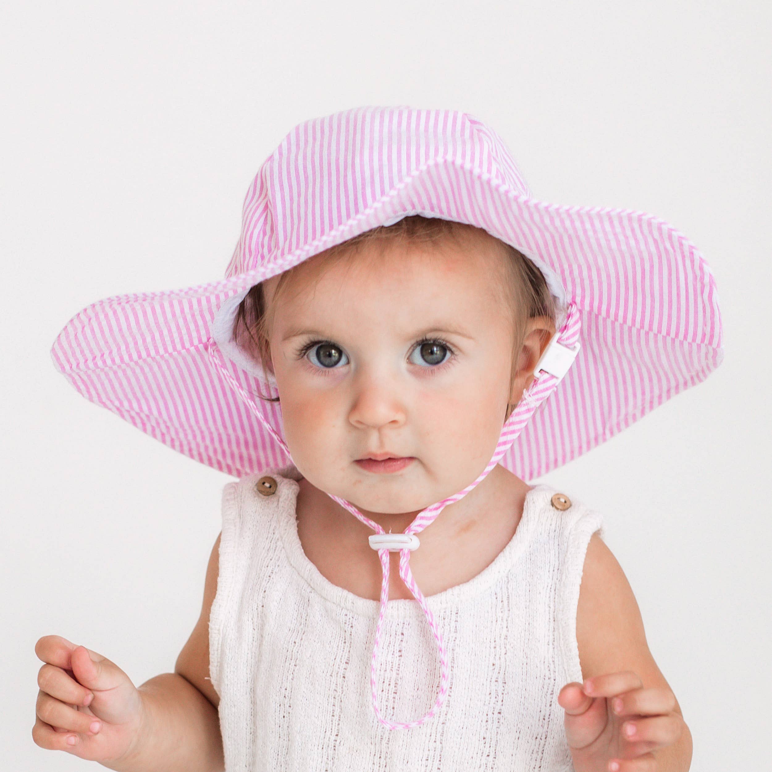 Huggalugs - Wholesale Sun Hat - Baby - Pink Seersucker Sunhat UPF 50+ Baby & Toddler3