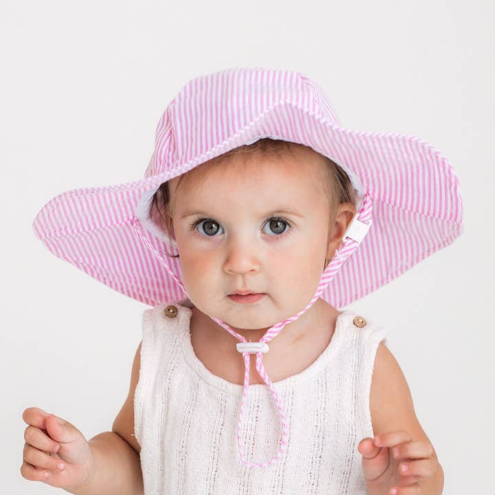 Huggalugs - Wholesale Sun Hat - Baby - Pink Seersucker Sunhat UPF 50+ Baby & Toddler3