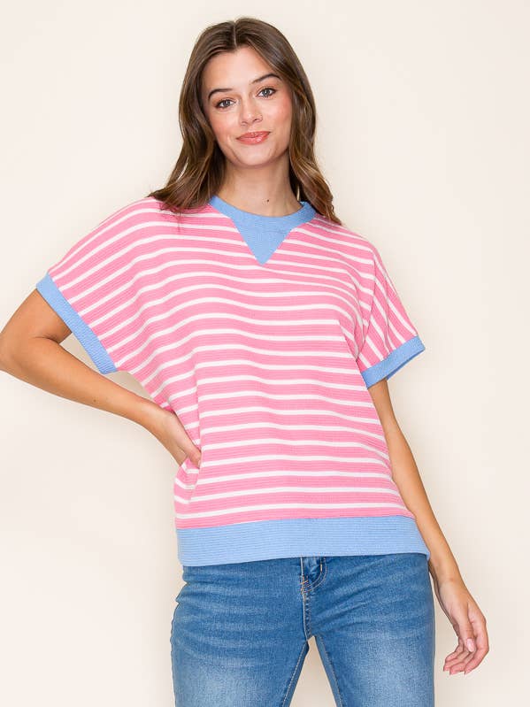 Tres Bien, Inc - Wholesale Knit Top - Women's - round neck s/s stripe cloud knit top