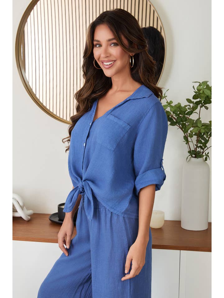 MILIO MILANO - Wholesale Button Down Shirt - Women's - LINEN FRONT TIE BUTTON SHIRT (23.2277/80807/224020)1