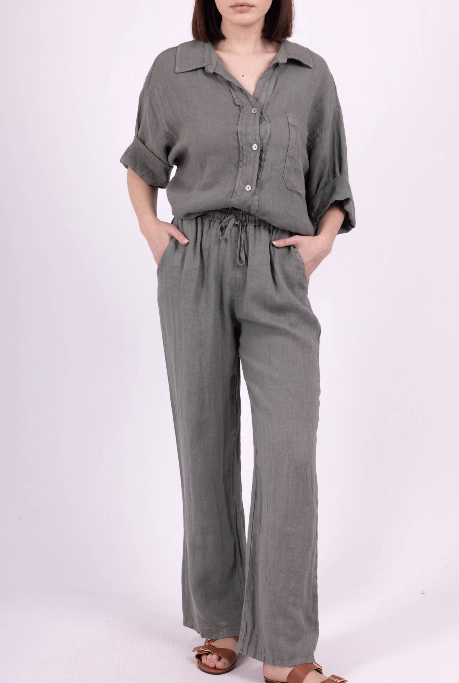 Happy look – Engroshandel Top- og buksesæt (IKKE Loungewear) - Dame – Linnedragt i to dele – Naturlig elegance & komfort8