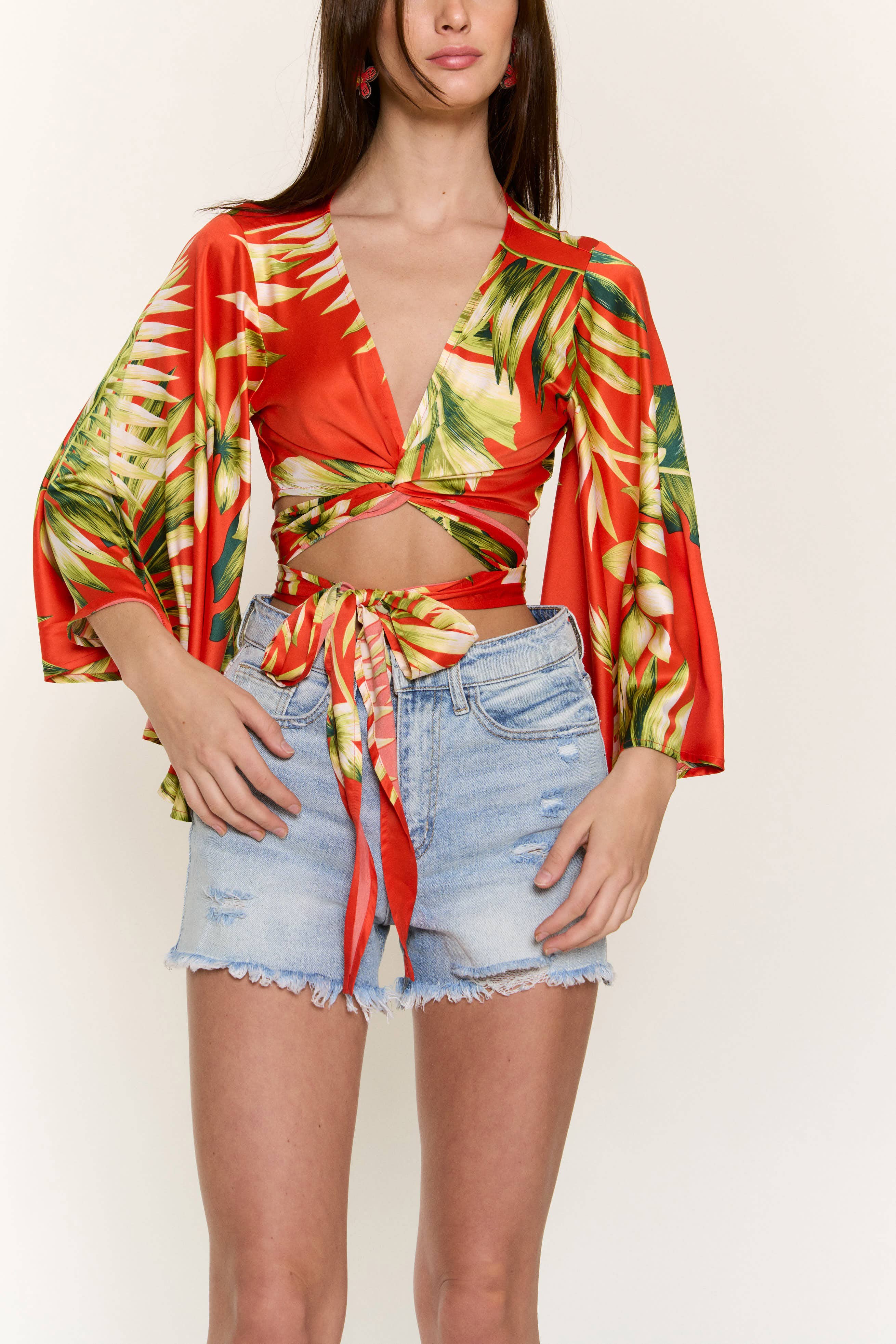 RED SATIN PADDED BRA FLAIR SLV CORSET TOP for wholesale on Faire9