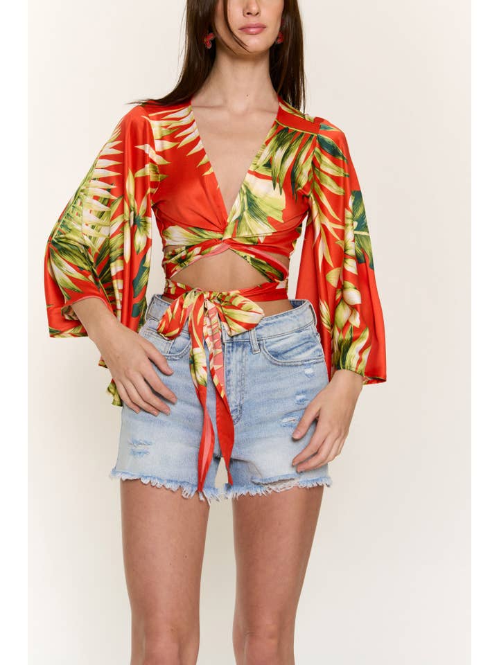 RED SATIN PADDED BRA FLAIR SLV CORSET TOP for wholesale on Faire9