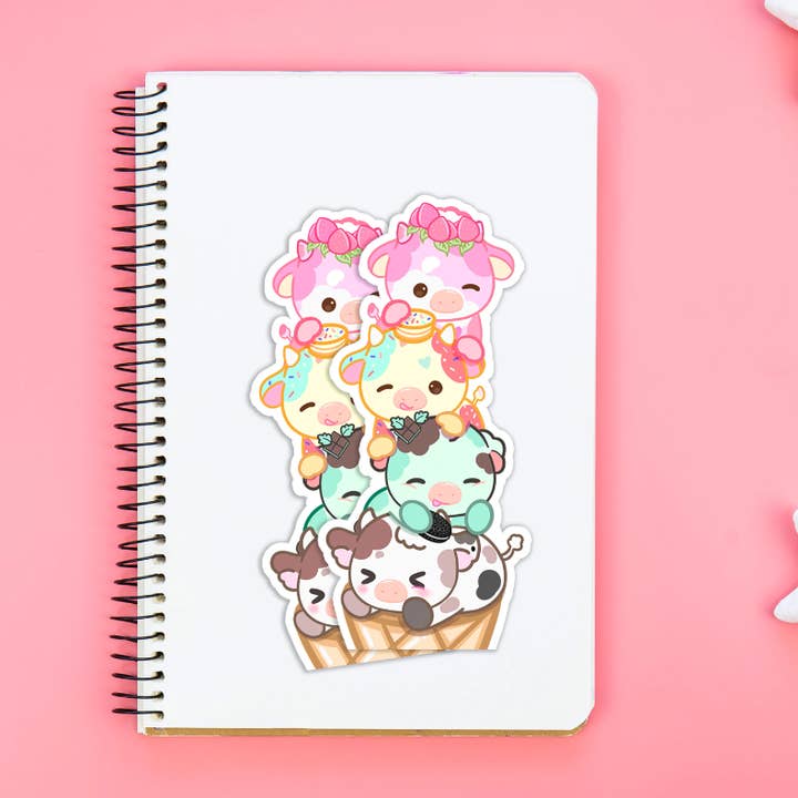 Ice Cream Cows Stack Sticker for wholesale by Sheepydust
