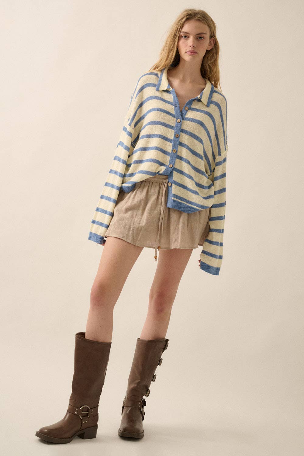 Promesa USA - Vente Cardigan – femme - Cardigan à rayures en maille avec col et boutons sur le devant12