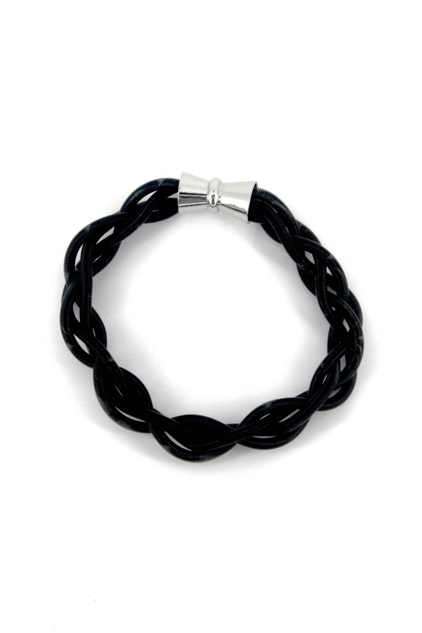 Sea Lily - Wholesale Woven/Braided Bracelet - Black Braided Woven Bracelet with Magnet