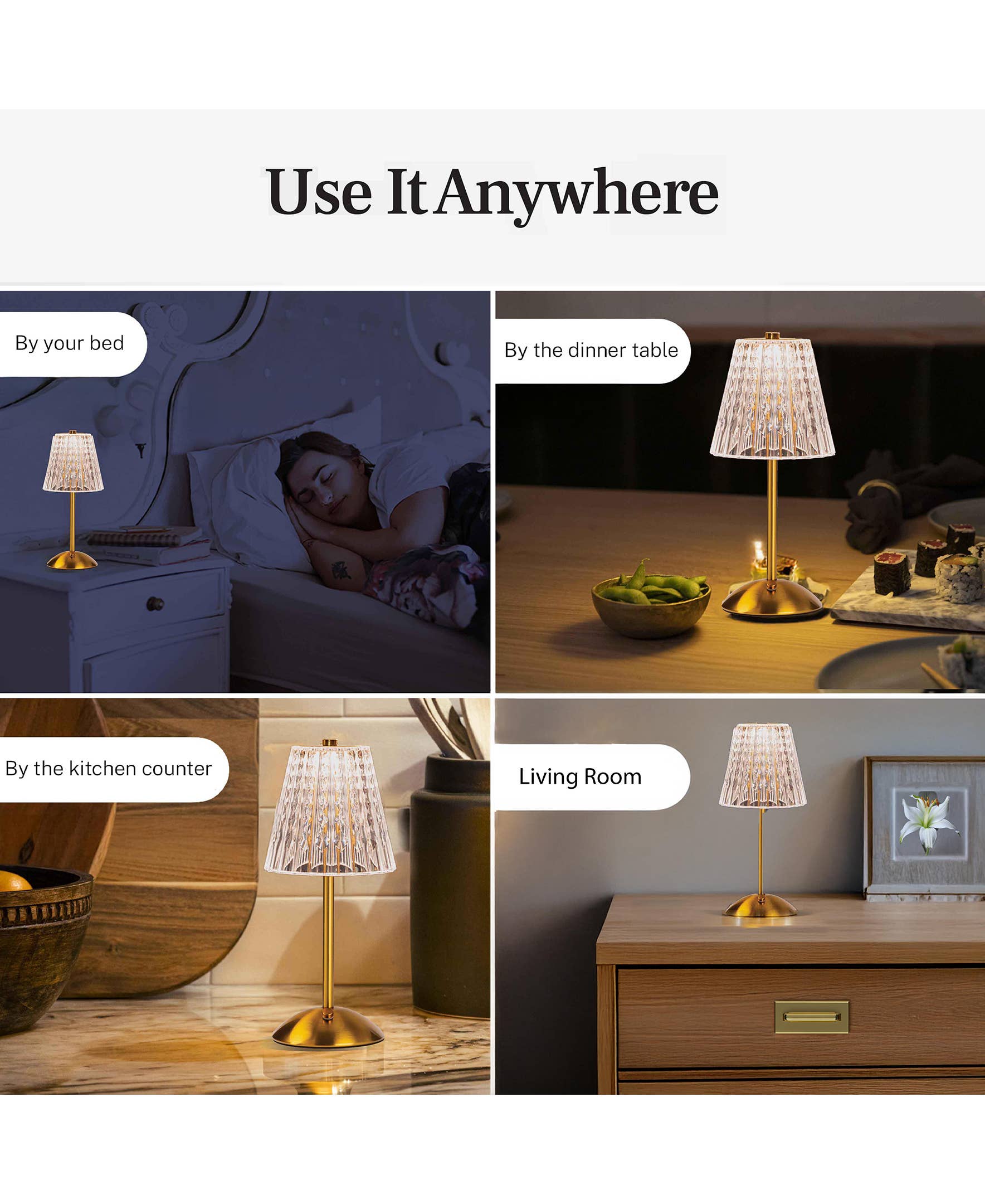Gotham Steel/Granitestone - Wholesale Accent/Desk Lamp - Chloe Table Lamp Small Cordless Touch LED Rechargeable 6