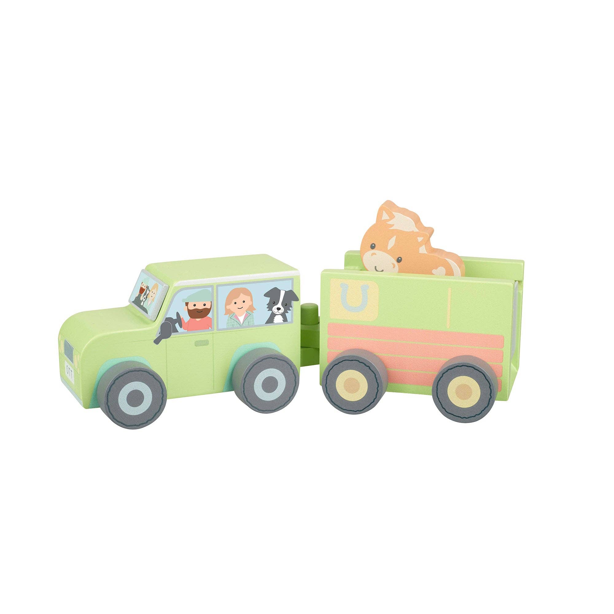 Orange Tree Toys – wholesale Toy car/truck – Child – NEW! Wooden Farm 4x4 with Horse Box and Horse1