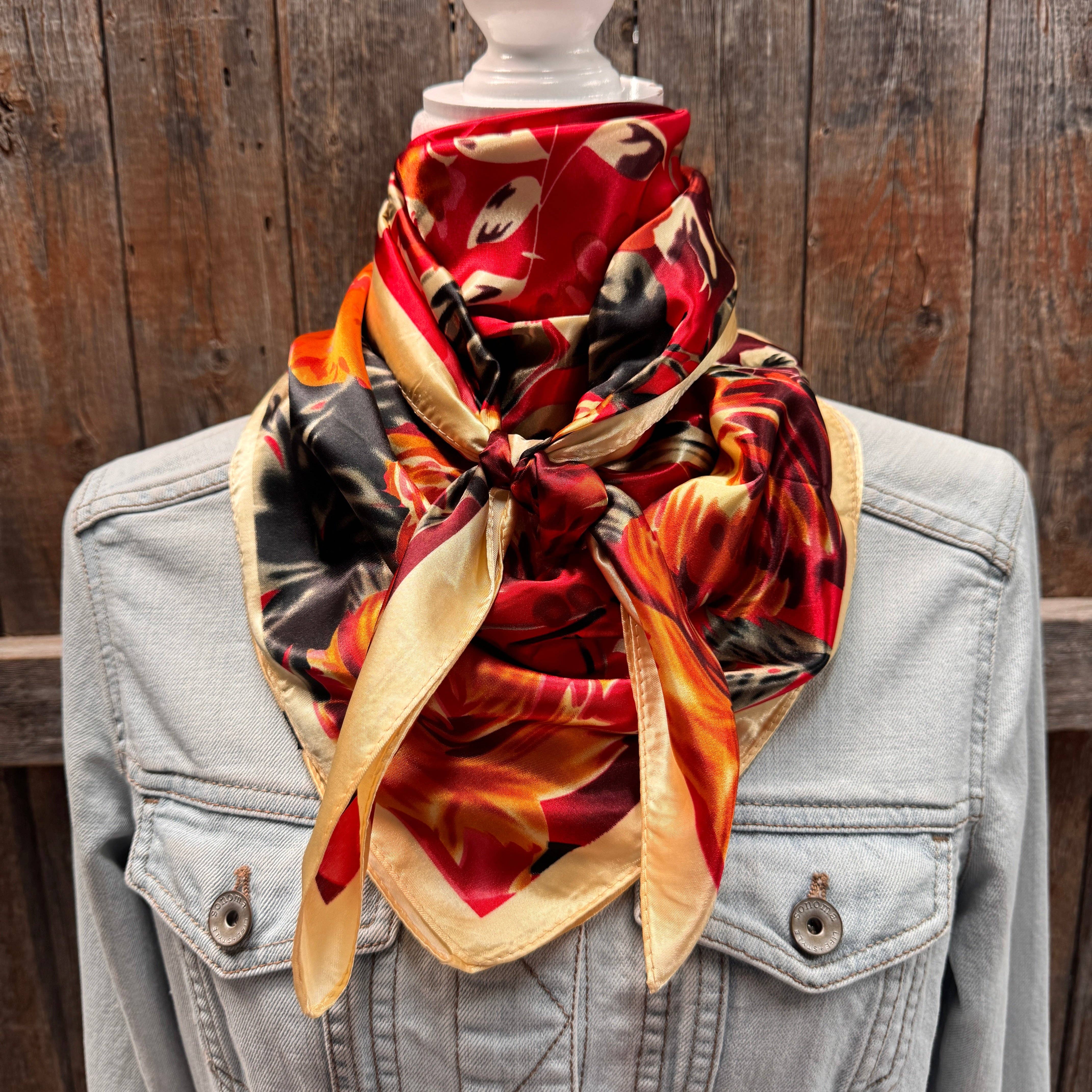 Rodeo Drive - Wholesale Scarf - Women's - 35X35" Red Floral Wild Rag / Scarf WR34472