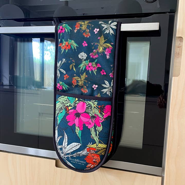 Double Oven Glove Double Sided Cherry Blossom Floral for wholesale by Bean and Bemble