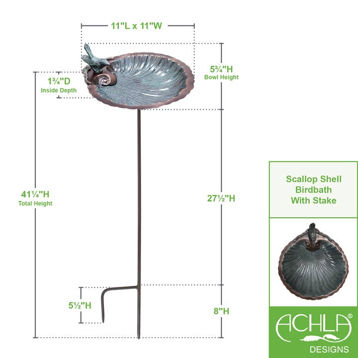 ACHLA Designs - Wholesale Bird Bath - Scallop Shell Birdbath- Stake