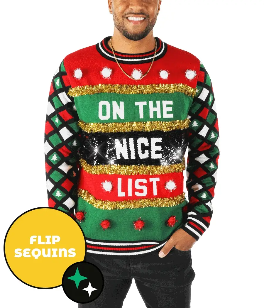 Naughty or Nice Sequin Sweater - Men's Funny Christmas Shirt and other Purchase Wholesale maglioni di natale. Free Returns & Net 60 Terms on Faire trending on Faire.