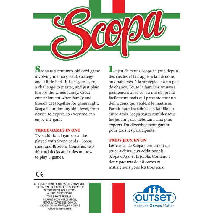 Outset Games and Cobble Hill Puzzles - Wholesale Card Game - Scopa (Bilingual) Game1