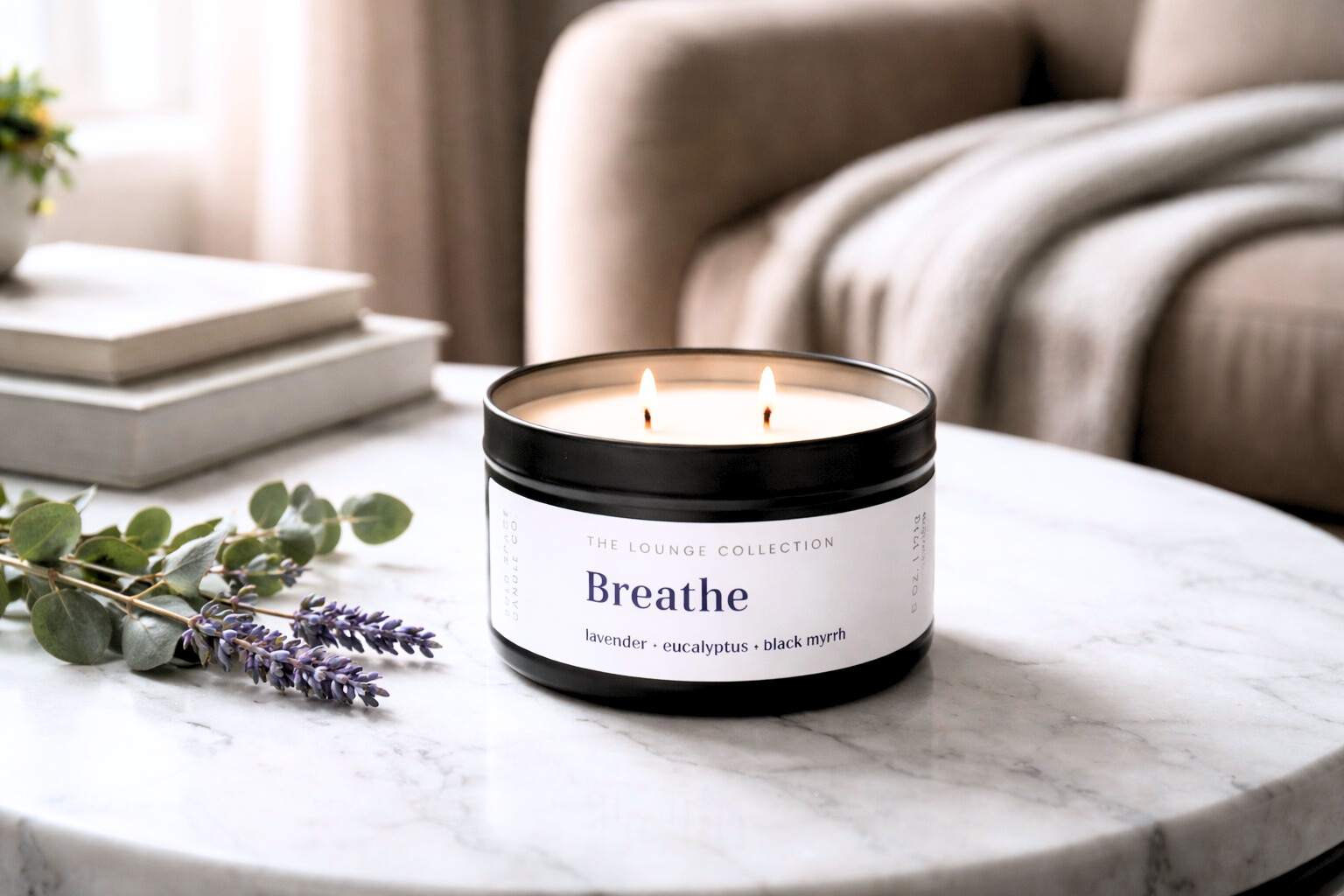 Bold Space Candle Co. - Wholesale Jar/Filled Candle - Breathe- Black Lavender & Eucalyptus - 6 oz. Soy Candle Tin1