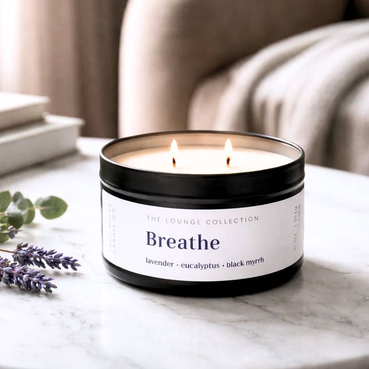 Bold Space Candle Co. - Wholesale Jar/Filled Candle - Breathe- Black Lavender & Eucalyptus - 6 oz. Soy Candle Tin1