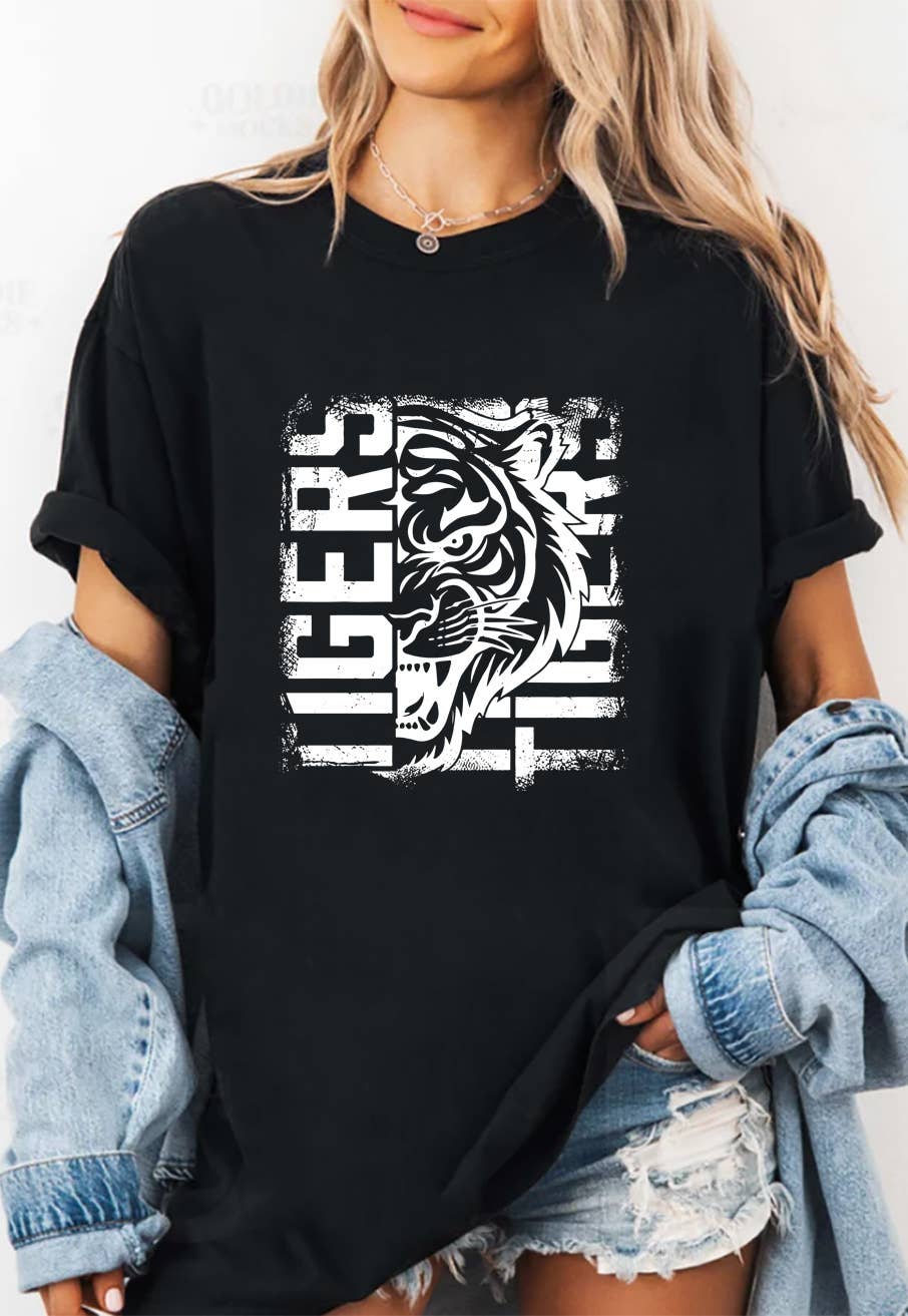 Top Avenue - Vendita all'ingrosso Maglietta stampata - Unisex - T-shirt unisex con scollo tondo con tigre invecchiata14