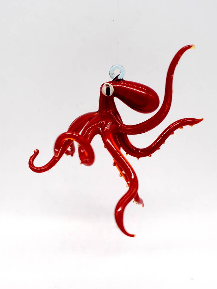 Hanging Octopus - Red for wholesale by WGK Glass Art Inc