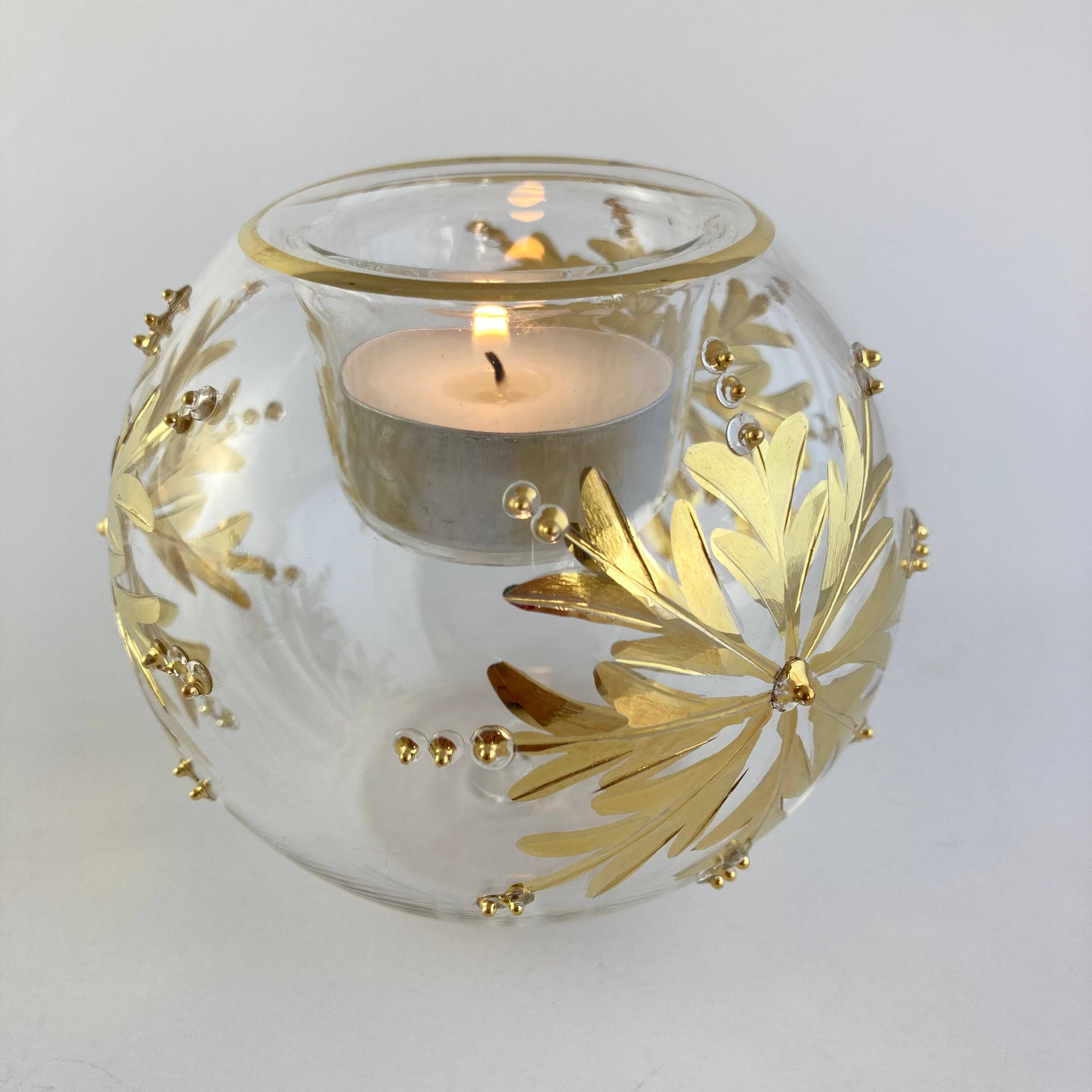Dandarah (Ships from Canada) - Wholesale Candle Holder - Blown Glass Candle Holder - Gold Snow Flake2