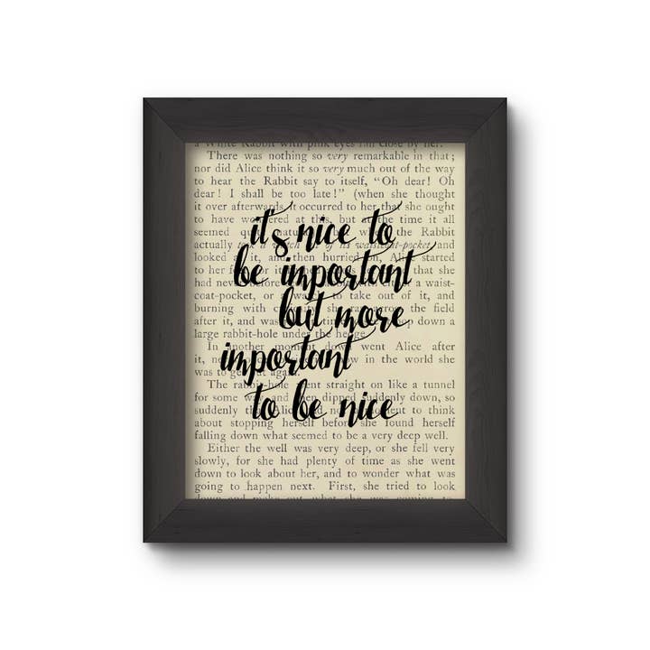 Important To Be Nice - Vintage Book Page Art Print for wholesale by Cecelia Rose Book Page Art