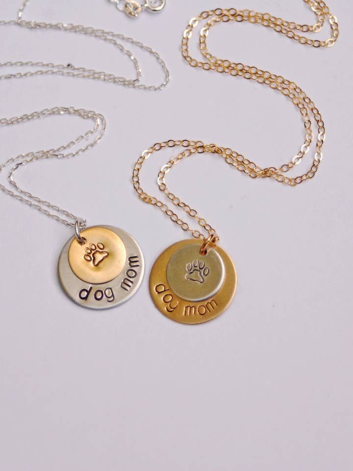 Dog Mom Necklace with Paw Print for wholesale by Bang-Up Betty