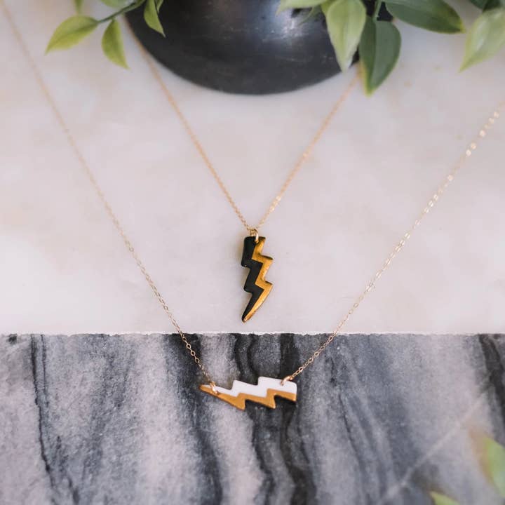 the lizzy - lightning bolt necklace with gold accent for wholesale by Remnant Studios