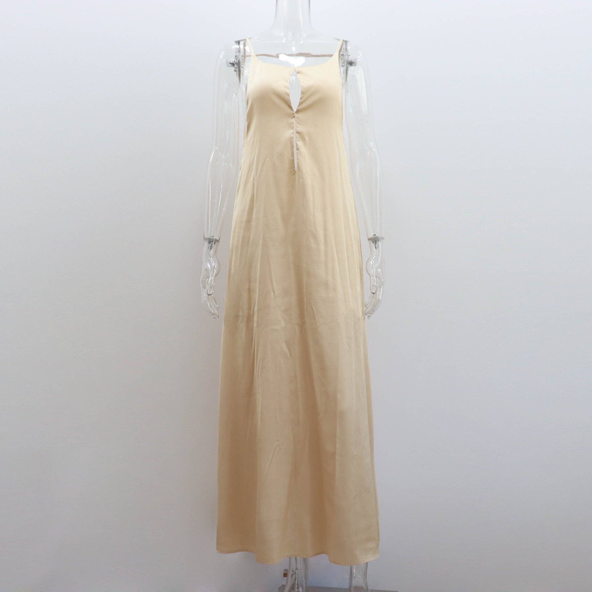 Apricot Satin Cami Dress Sexy Backless Maxi Dress Women Hollow Out Cutout Sleeveless Dress Women Clothing for wholesale on Faire2