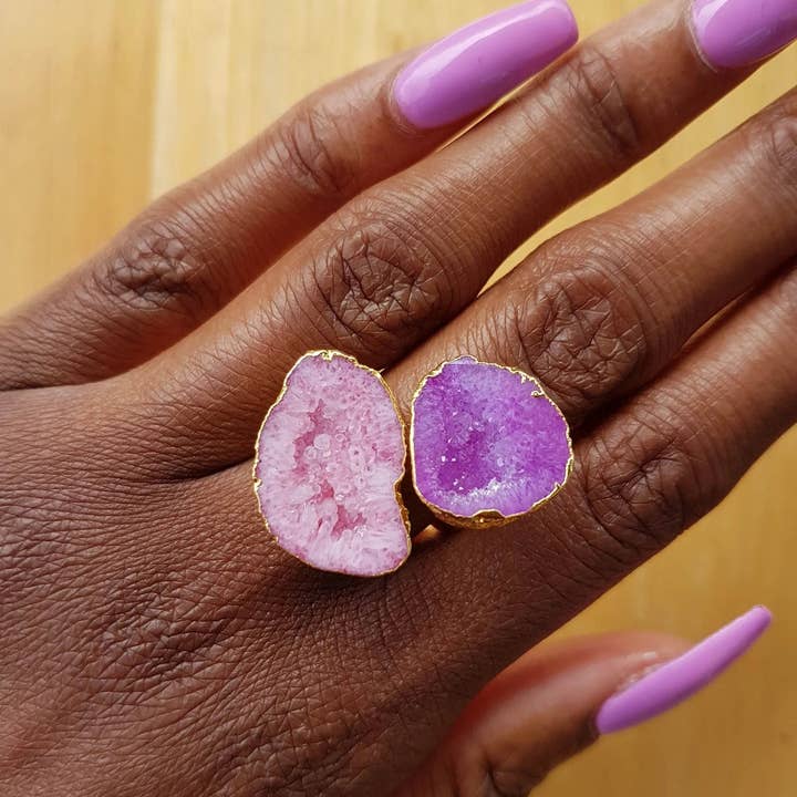 YAA YAA LONDON – wholesale Cocktail/statement ring – YAA YAA LONDON Candy Colour 'Duo' Gemstone Gold Ring
