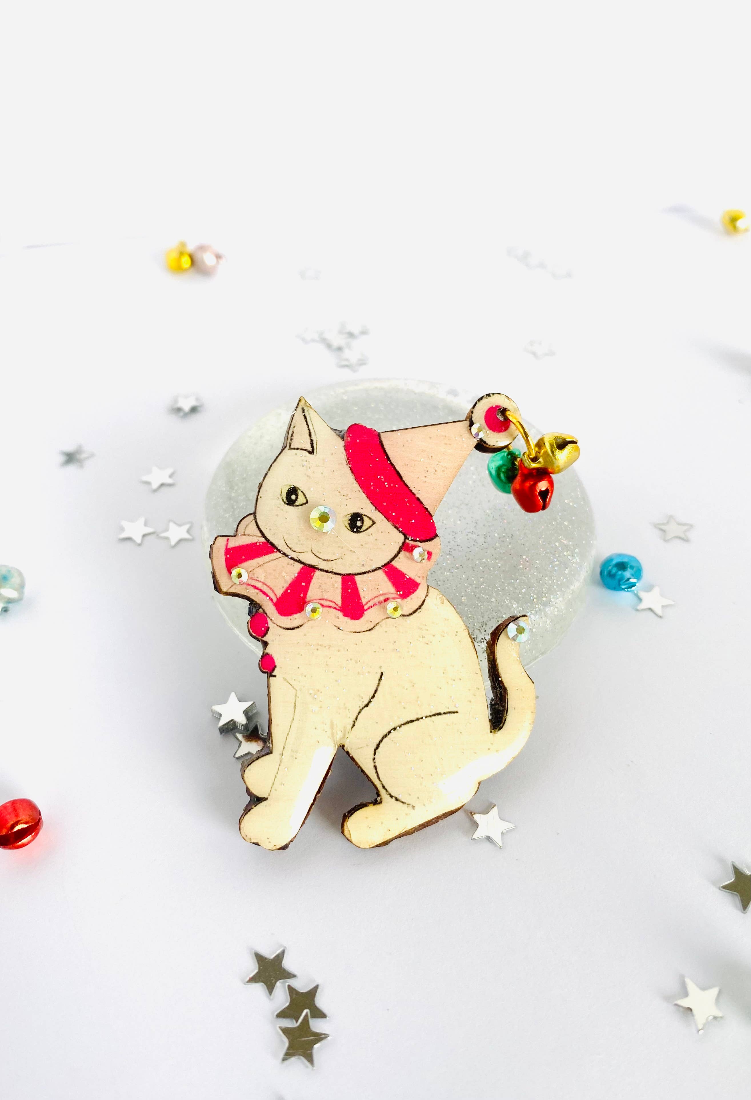 Rosie Rose Parker - Vente Broches - Broche clown en forme de chat scintillant, broche festive, broches de Noël6
