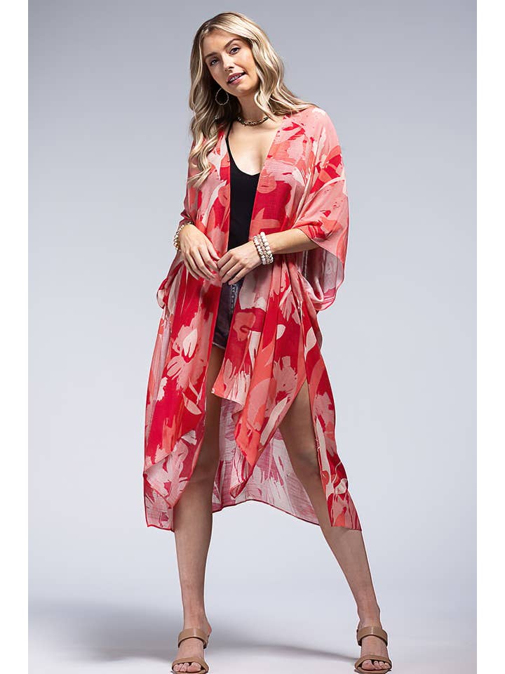 Red Multi Flower Print Kimono for wholesale on Faire2