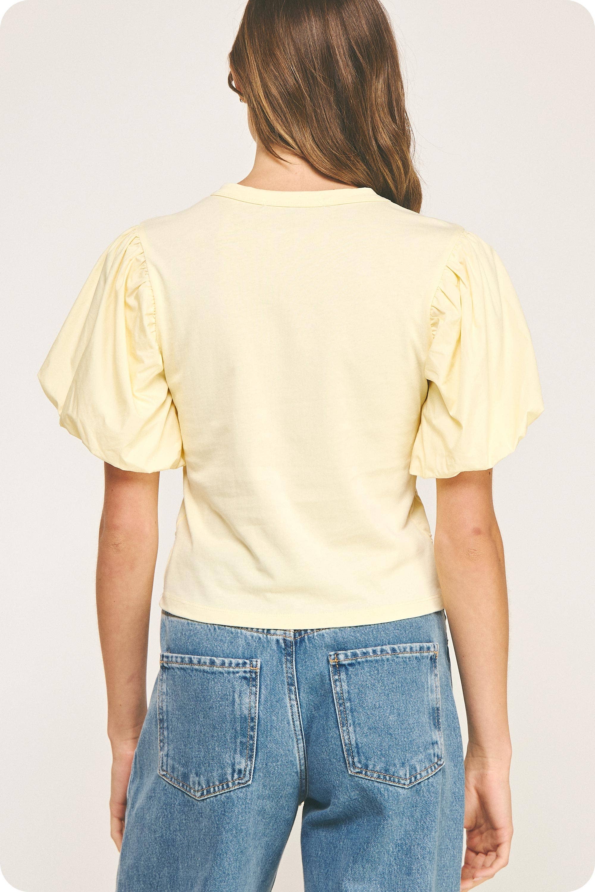 Strut & Bolt - Wholesale Blouse - Women's - Flower Embossed Puff Sleeve Tee Top8