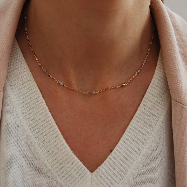 Collier en argent 925 avec aigue-marine et boule, plaqué or jaune 24K pour la vente par Yneda Jewels