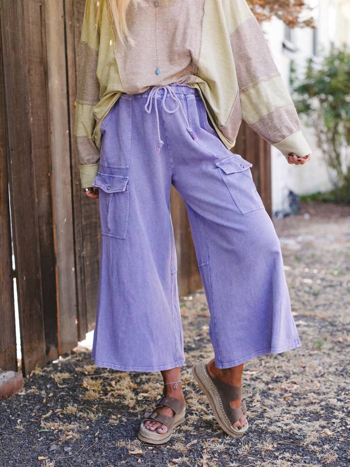 Three Bird Nest - Wholesale Pants - Women's - Cargo Cascade Wide Leg Pants - Peri Blue