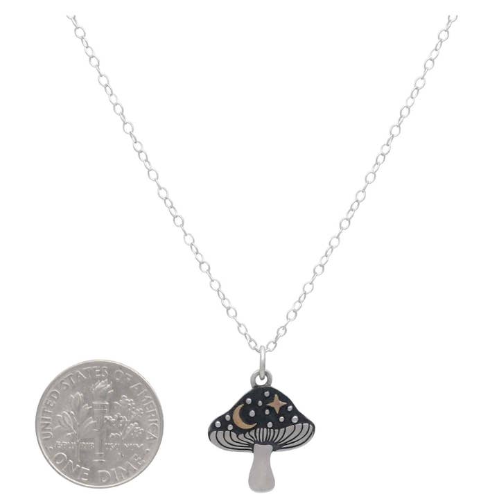 Nina Designs - Wholesale Pendant/Charm Necklace - Sterling Silver Mushroom Necklace with Bronze Star and Moon3