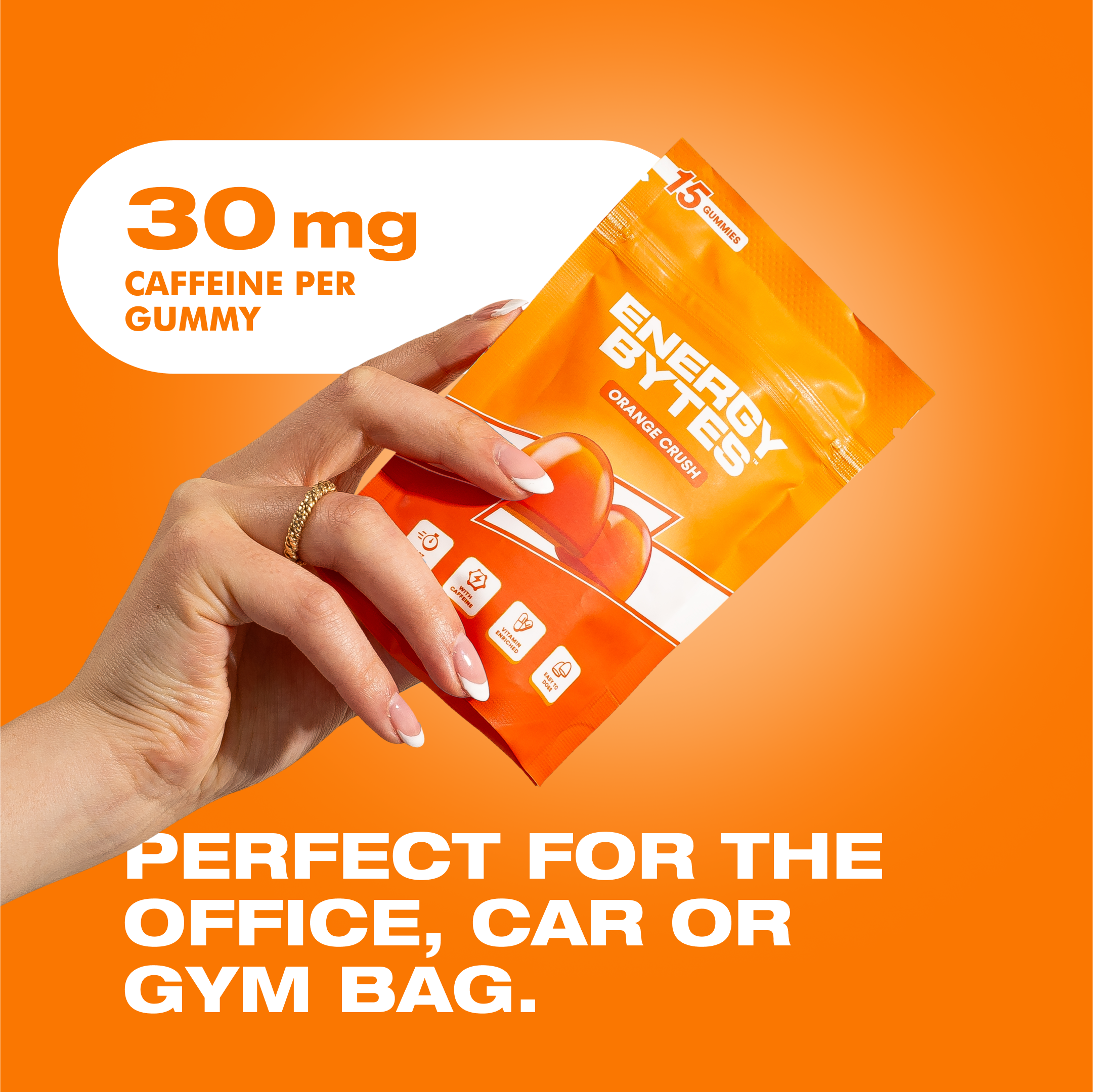Energy Bytes – Suplemento/vitamina oral por atacado – Gomas de Cafeína Energy Bytes | Orange Crush | Pacote com 16