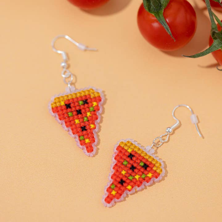 Pizza Cross Stitch Earrings Kit for wholesale by STITCHFINITY