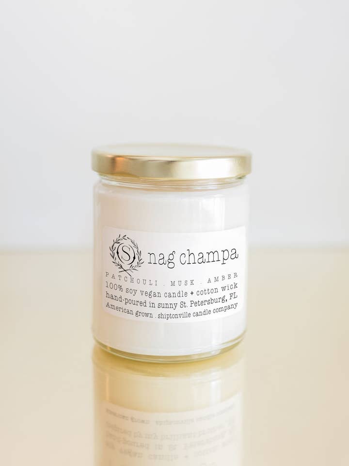 Nag Champa 9oz Soy, Candle hand-poured for wholesale by Shiptonville Candle Company