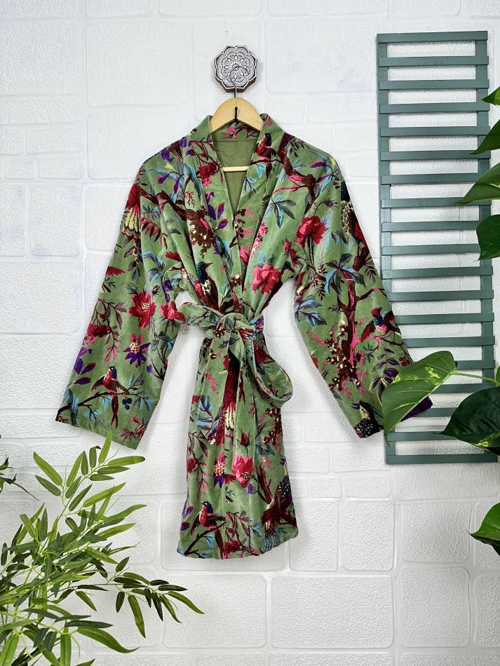 Chaqueta kimono unisex de terciopelo de lujo, reversible, línea de seda para venta al por mayor de The Eastern Loom