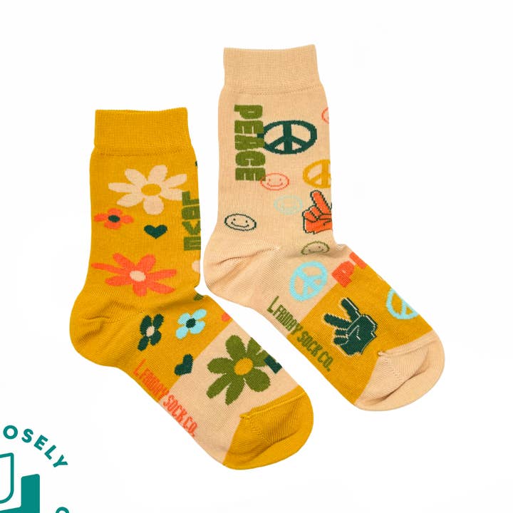 Kid's Peace and Love Socks for wholesale by Friday Sock Co.