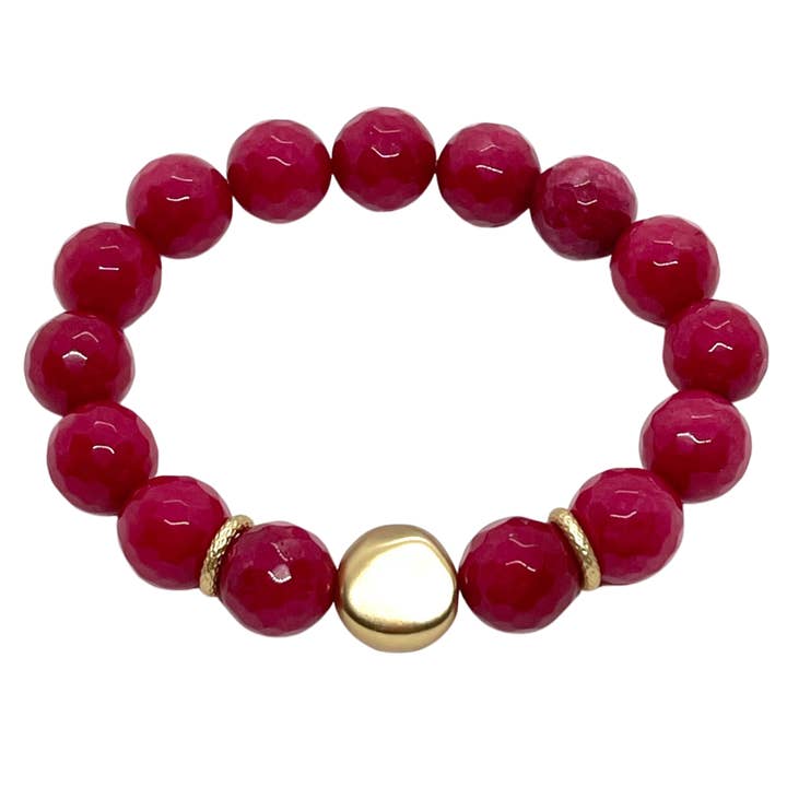 Red Jade Stretch Bracelet With Matte Gold Nugget for wholesale by Deborah Grivas Designs