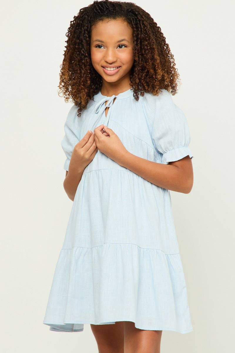 Hayden LA - Wholesale Dress - Kids - Girls V Neck Tie Detail Cinch Sleeve Dress7