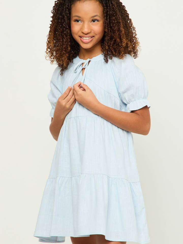 Hayden LA - Wholesale Dress - Kids - Girls V Neck Tie Detail Cinch Sleeve Dress7