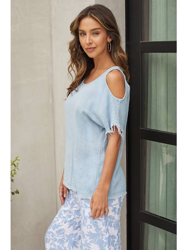 VENTI6 – Blusa - Mulher por atacado – TOP DE GAZE DE ALGODÃO E LINHO COM BAINHA FRANJADA (701400)12