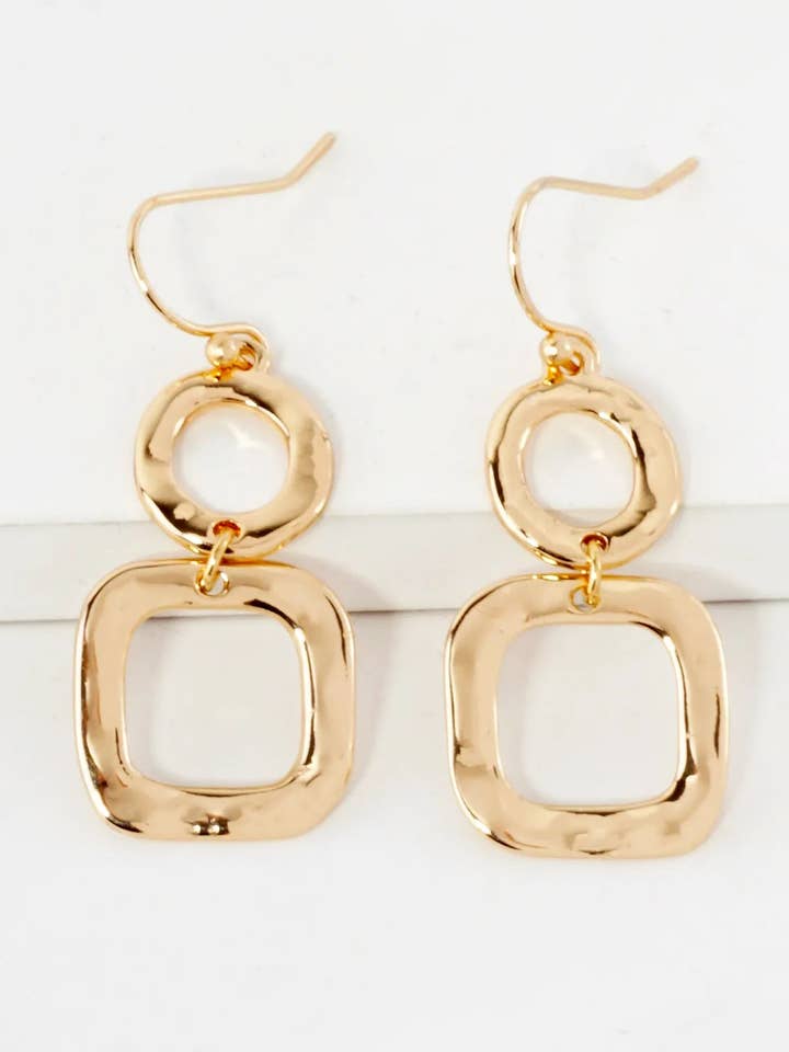 Geometric Hammered Dual Tier Drop Earrings for wholesale by Wild Honey