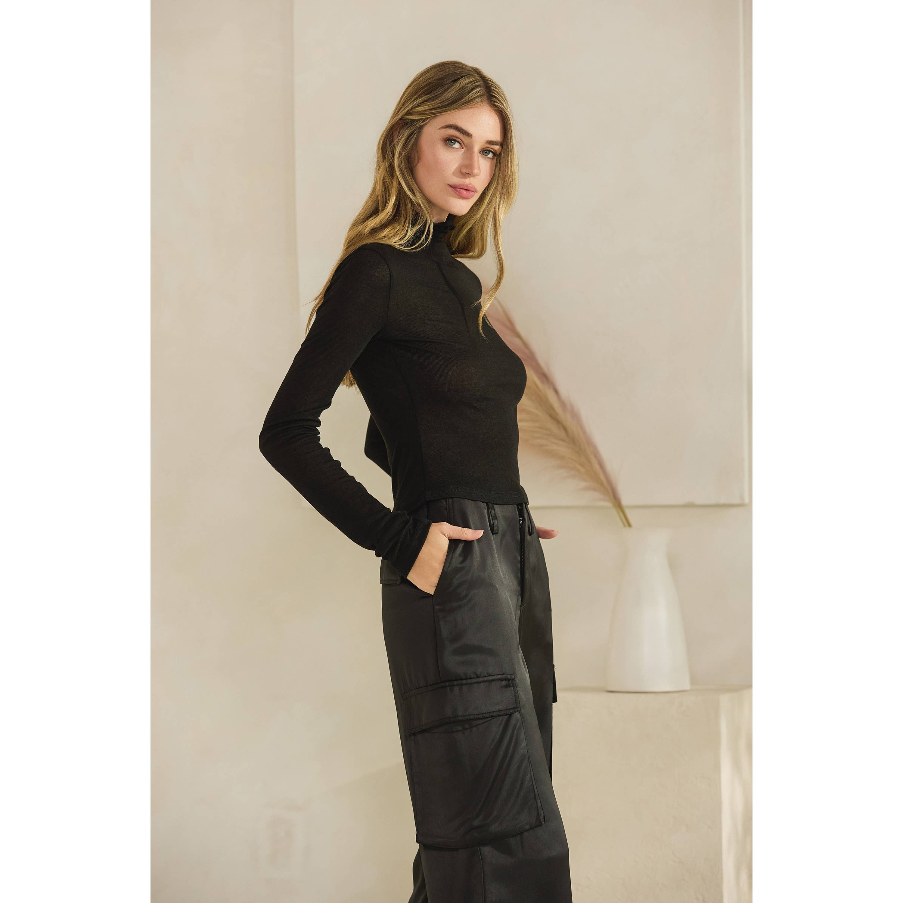 Honey Mango - Wholesale Blouse - Women's - Long sleeve sheer turtleneck top4