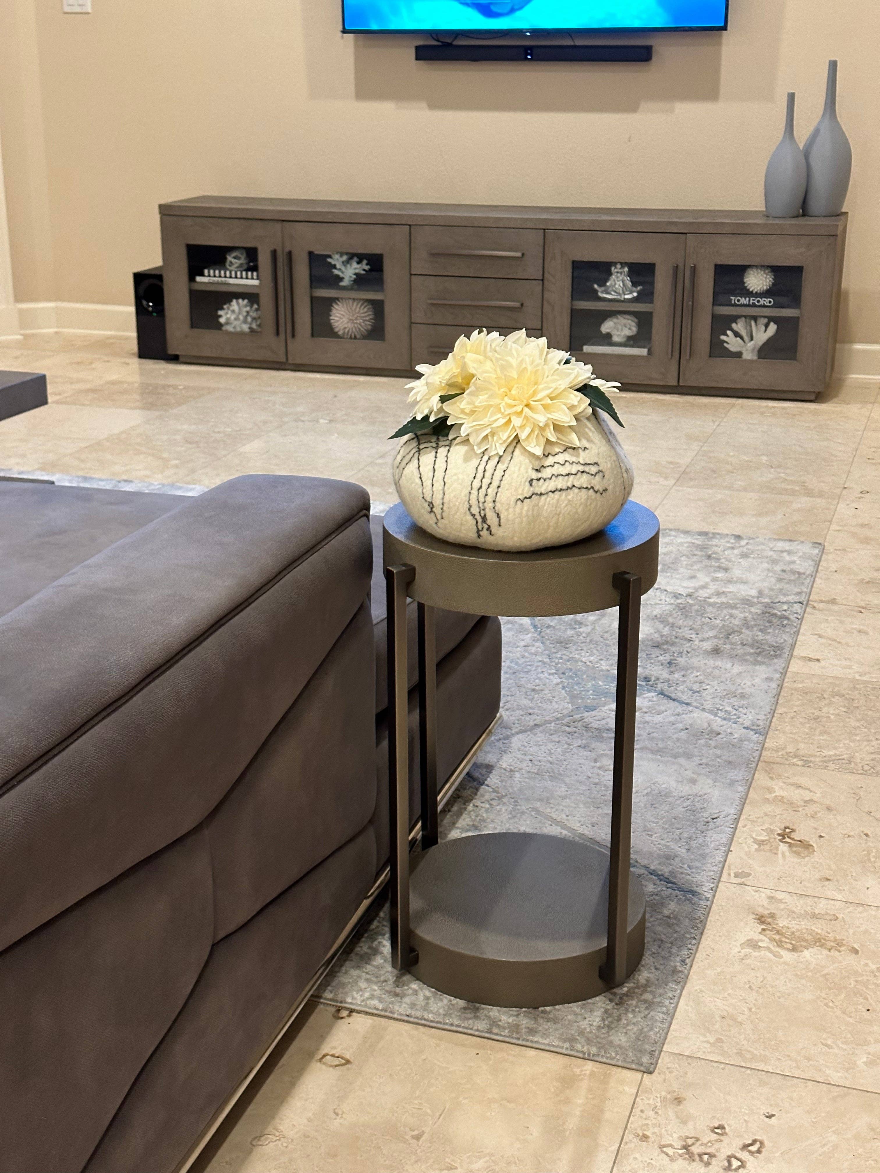 Natural White Charcoal Ghana Basket Ukhumba Felted Wool Bowl - Linear Basket for wholesale on Faire4