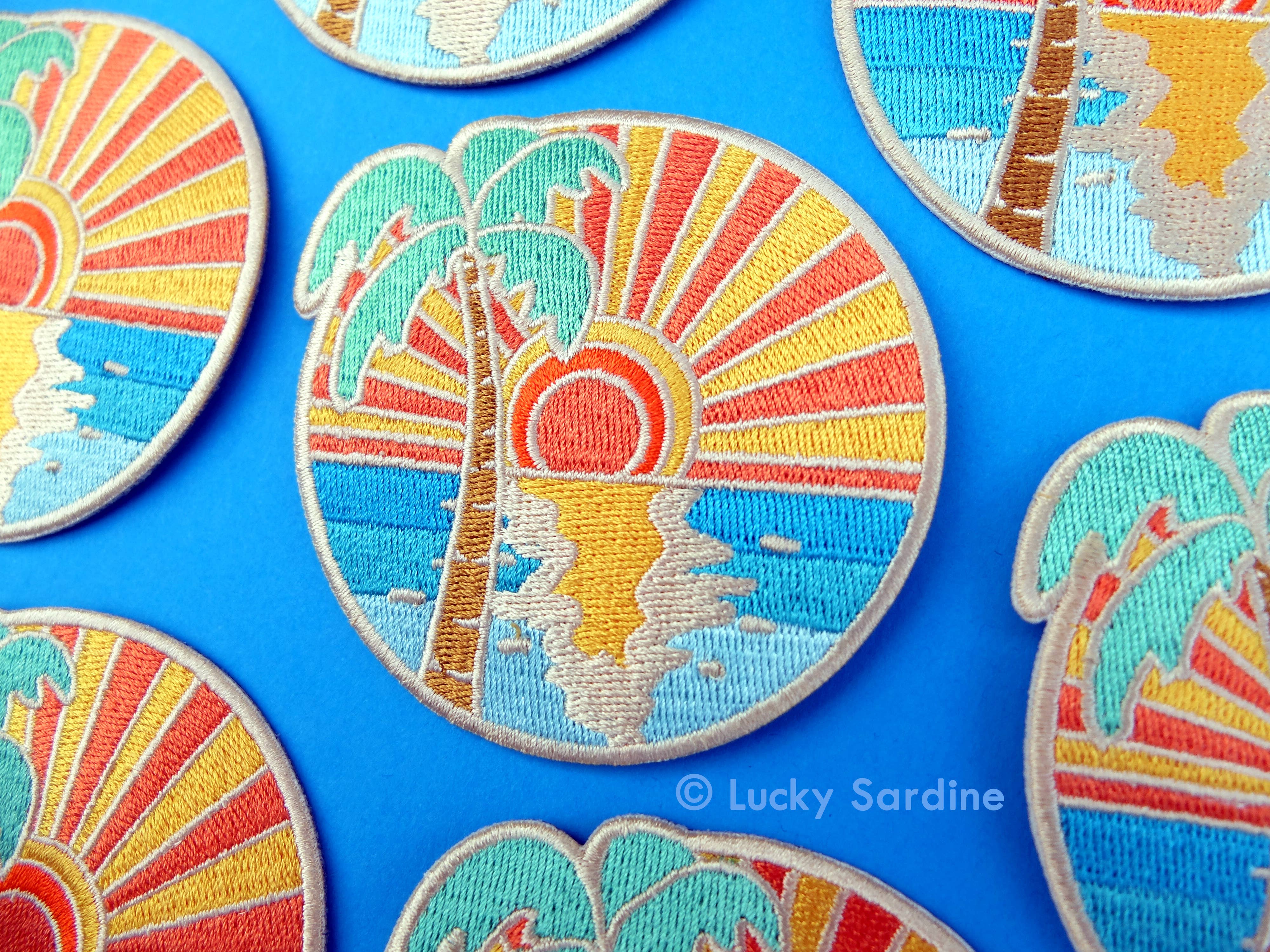 Lucky Sardine - Wholesale Patch - Ocean Sunset Palm Tree, Island Embroidered Iron-On Patch3